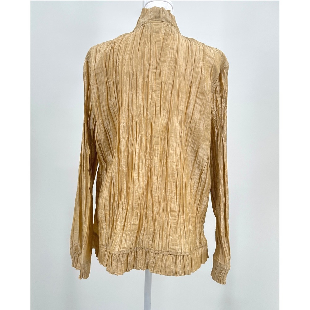 Chico's Gold Pleated Crinkle Ruffle Open Front Cardigan Jacket Gold Size 3 XL - Picture 4 of 5